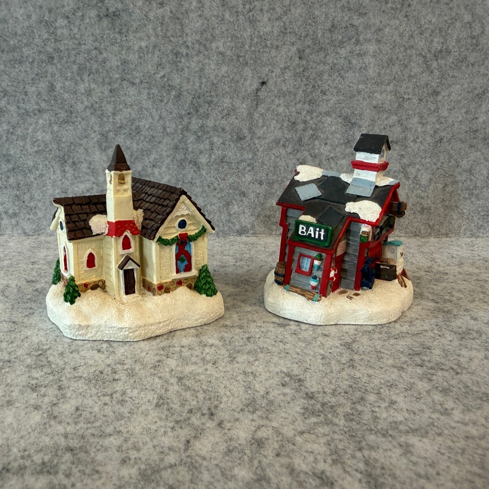 Christmas Village Buildings - Boat House and Church - 3" Tall